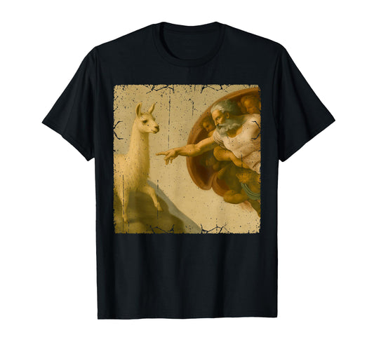 Llama God Creation of Adam Meme Funny Memes T-Shirt