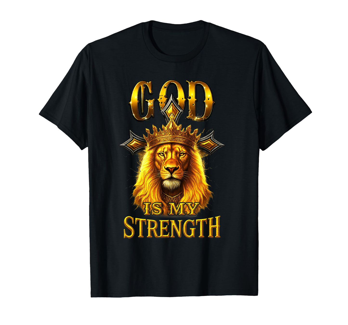 God is My Strength Lion of Judah Christian Cross T-Shirt