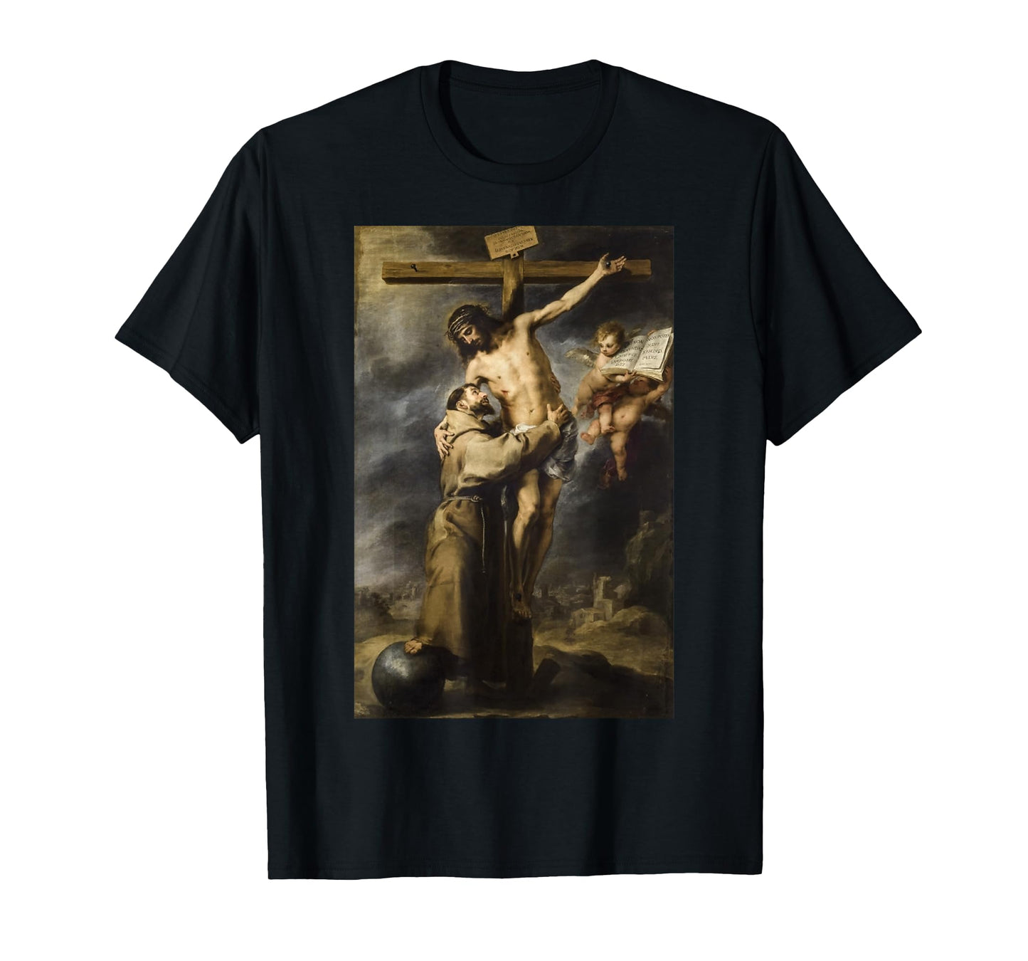 Saint Francis Embracing Christ on the Cross Painting Murillo T-Shirt