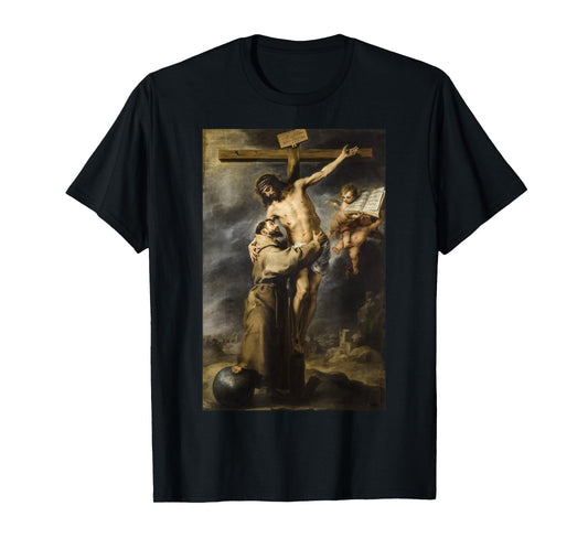Saint Francis Embracing Christ on the Cross Painting Murillo T-Shirt