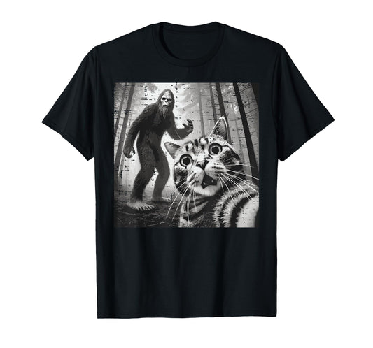 Cat Bigfoot Selfie Funny Meme Sasquatch Men Boys Kids Women T-Shirt