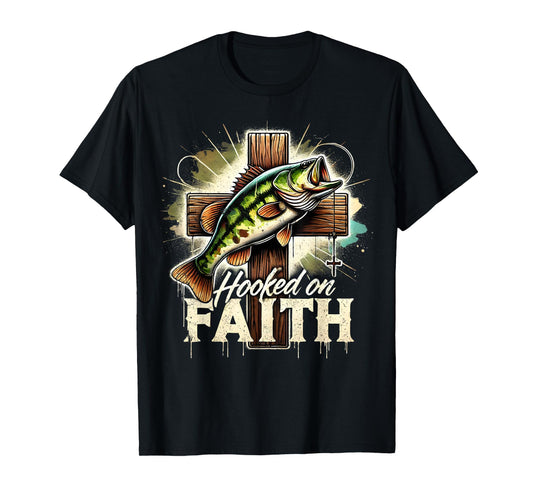 Hooked On Faith Christian Jesus Cross Fishing Squad T-Shirt