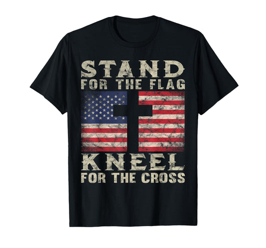 Christian Patriotic American Flag Stand Flag Kneel Cross T-Shirt