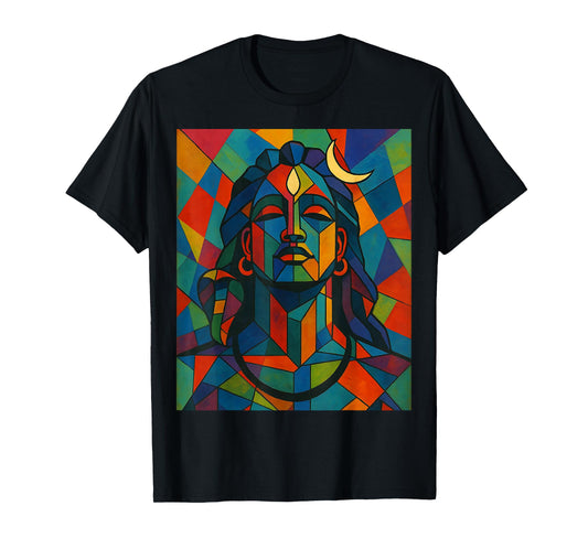 Adiyogi Shiva Modern Cubist Stained Glass Style God of Yoga T-Shirt