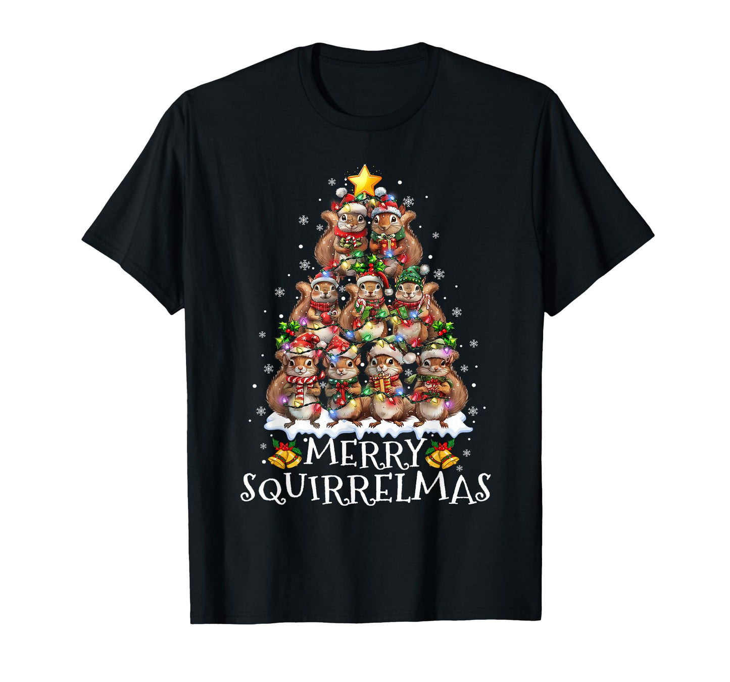 Squirrel Christmas Tree Lights Merry Squirrelmas Santa Xmas T-Shirt