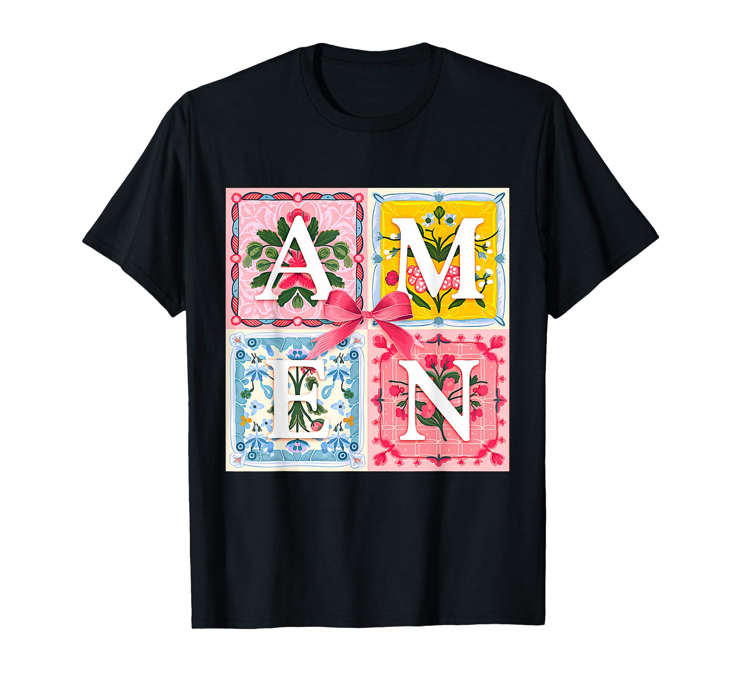 Amen Floral Typography Religious Christian Botanical Art T-Shirt