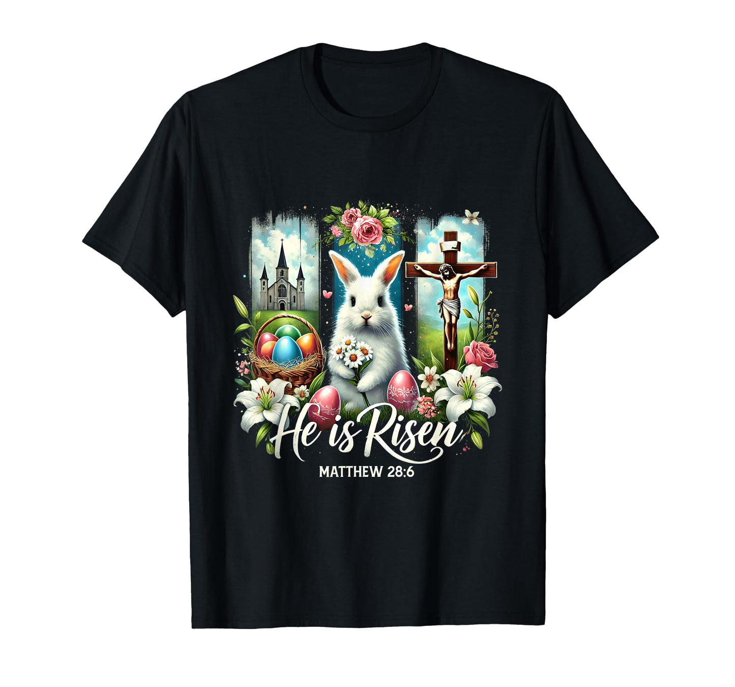 He Is Risen Jesus Christian Happy Easter Kids Women Girls T-Shirt