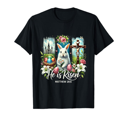 He Is Risen Jesus Christian Happy Easter Kids Women Girls T-Shirt