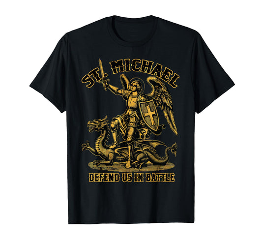 Saint Michael Prayer Defend Battle Catholic Christian Faith T-Shirt