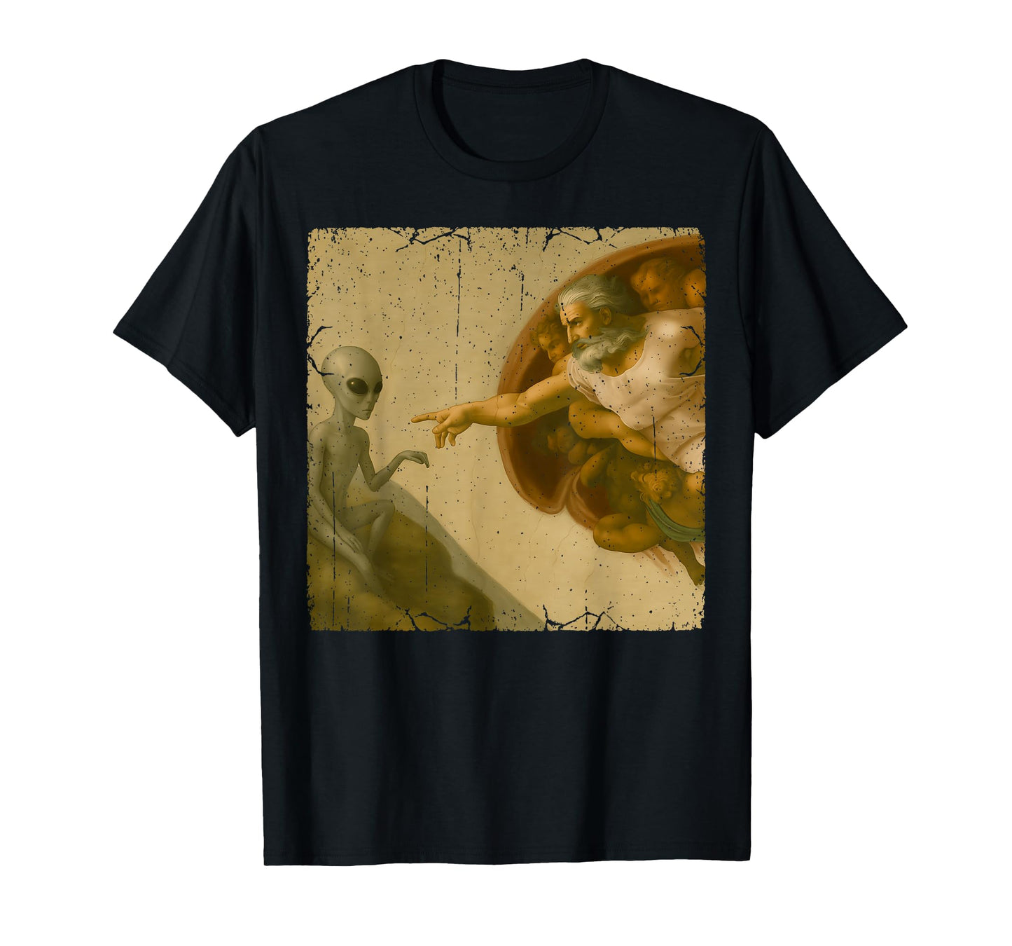 Grey Alien God Creation of Adam Meme Funny Memes T-Shirt