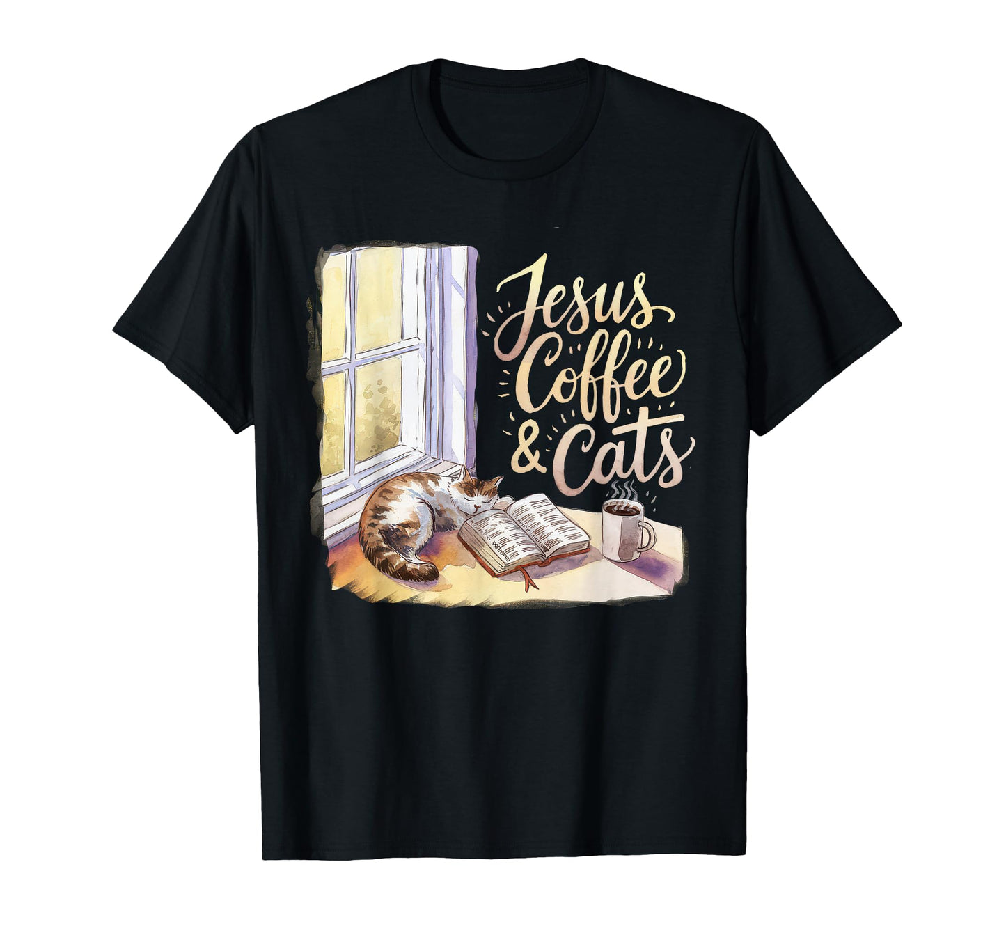 Jesus Coffee Cats Funny Cute Design Jesus Lovers Christian T-Shirt