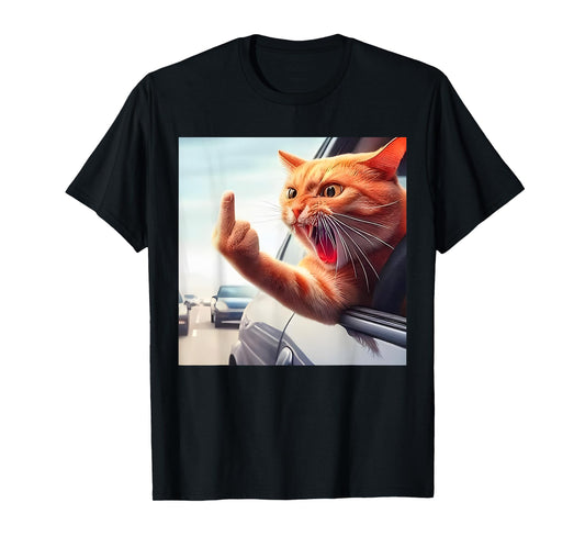 Funny Cat Middle Finger Hilarious Cat In The Car Cat Lover T-Shirt