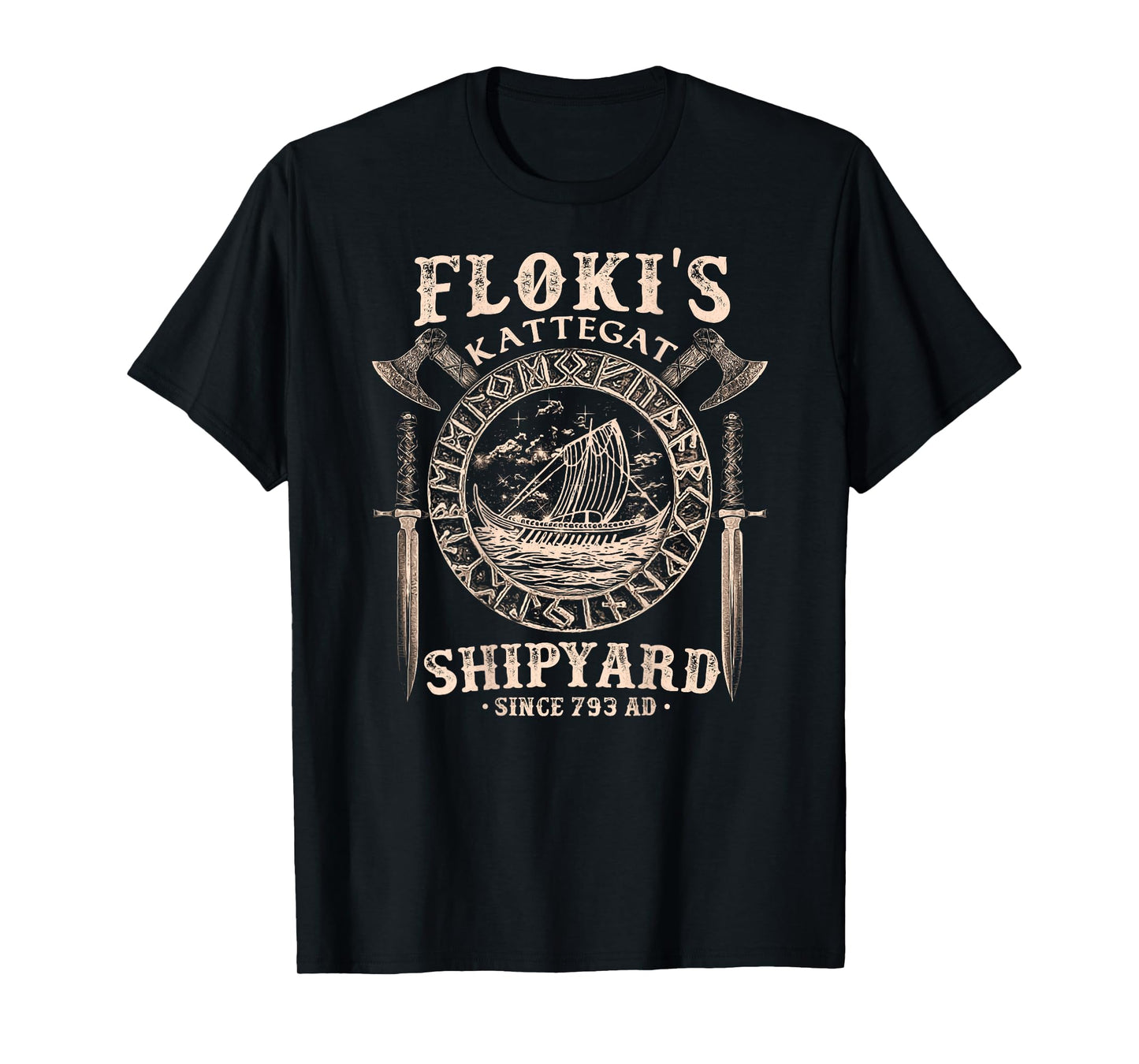 Flokis Shipyard Kattegat Viking Ship and Sword Vikings Rise T-Shirt