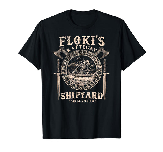 Flokis Shipyard Kattegat Viking Ship and Sword Vikings Rise T-Shirt