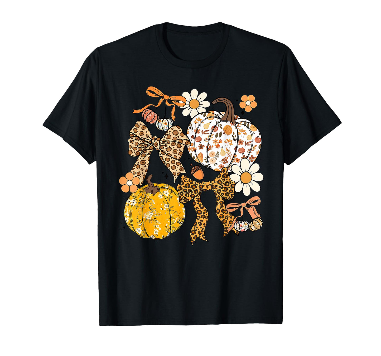 Retro Pumpkin Coquette Bow Fall Autumn Halloween Girl Women T-Shirt