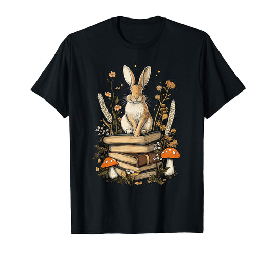 Cottagecore Aesthetic Rabbit Reading Book Lover Women Art T-Shirt