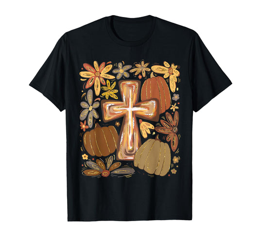 Christian Jesus Wildflower Pumpkin Season Autumn Fall Leaves T-Shirt