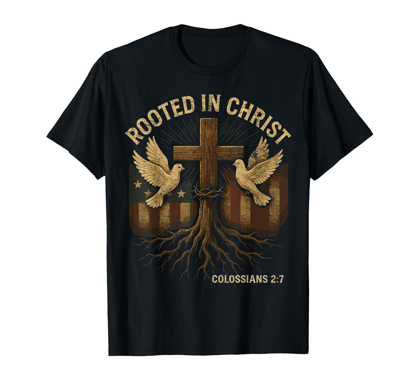 Spiritual Retro Christian Cross Rooted in Christ Faith Verse T-Shirt