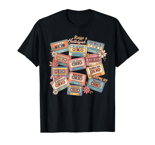Christian Cassette Jesus God Religious Raises Hallelujah T-Shirt