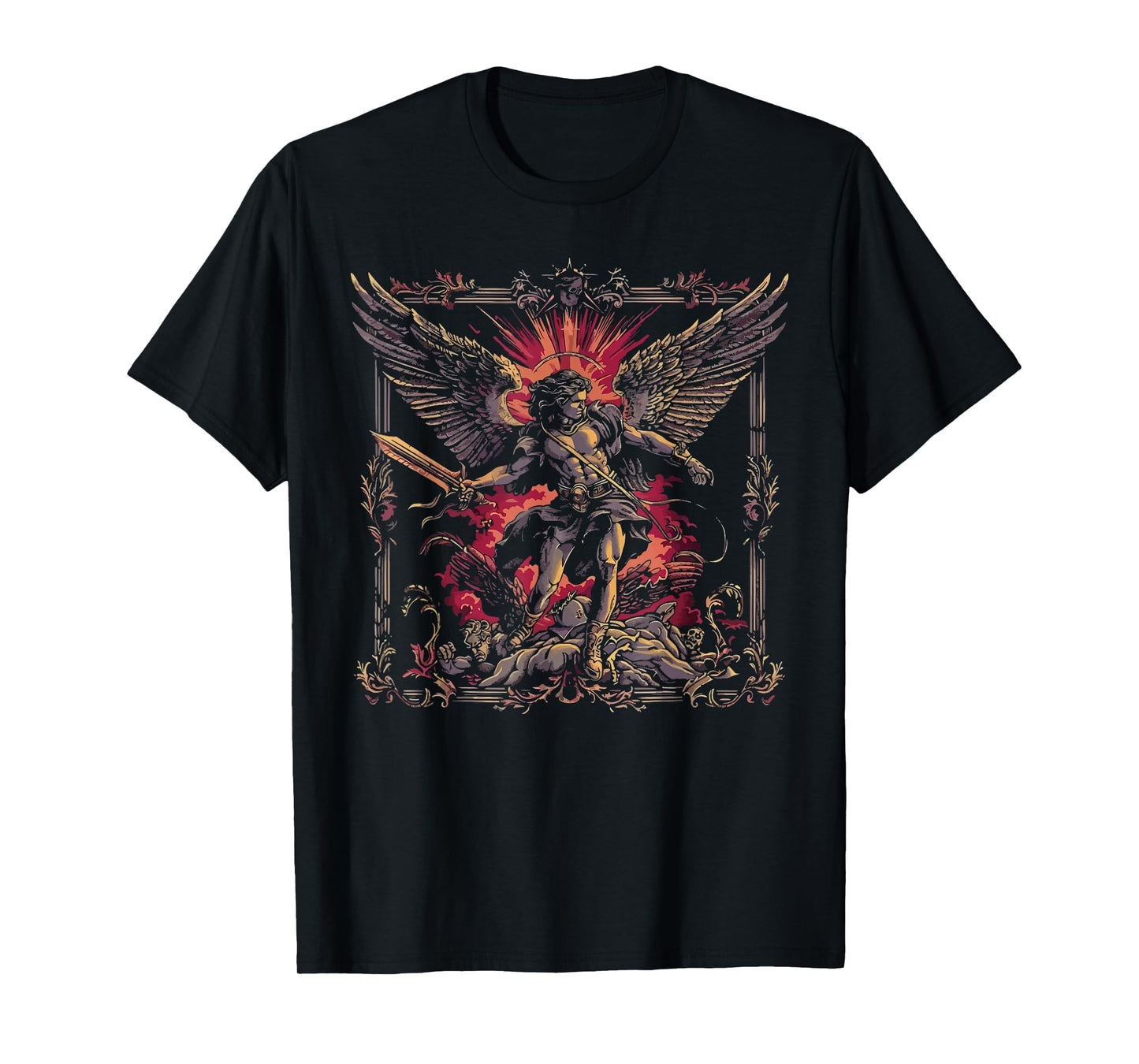 Archangel Catholic Religion Christianity Guardian Angel T-Shirt - Archangel MiZa Apparel - Unisex - Religious Theme - Black - Small - Short Sleeve