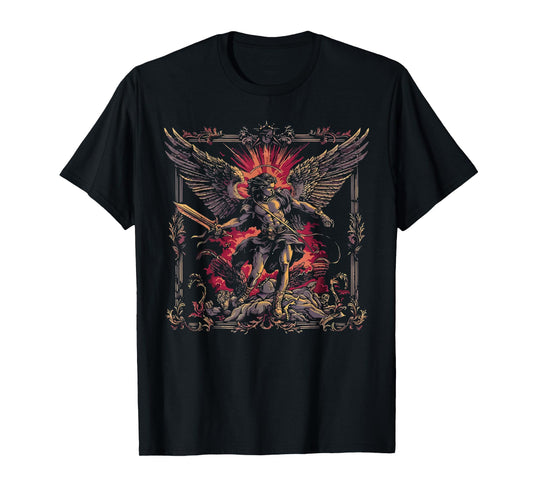 Archangel Catholic Religion Christianity Guardian Angel T-Shirt - Archangel MiZa Apparel - Unisex - Religious Theme - Black - Small - Short Sleeve