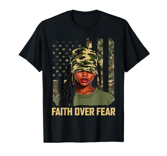 Faith Over Fear Christian Camo African American Afro Women T-Shirt
