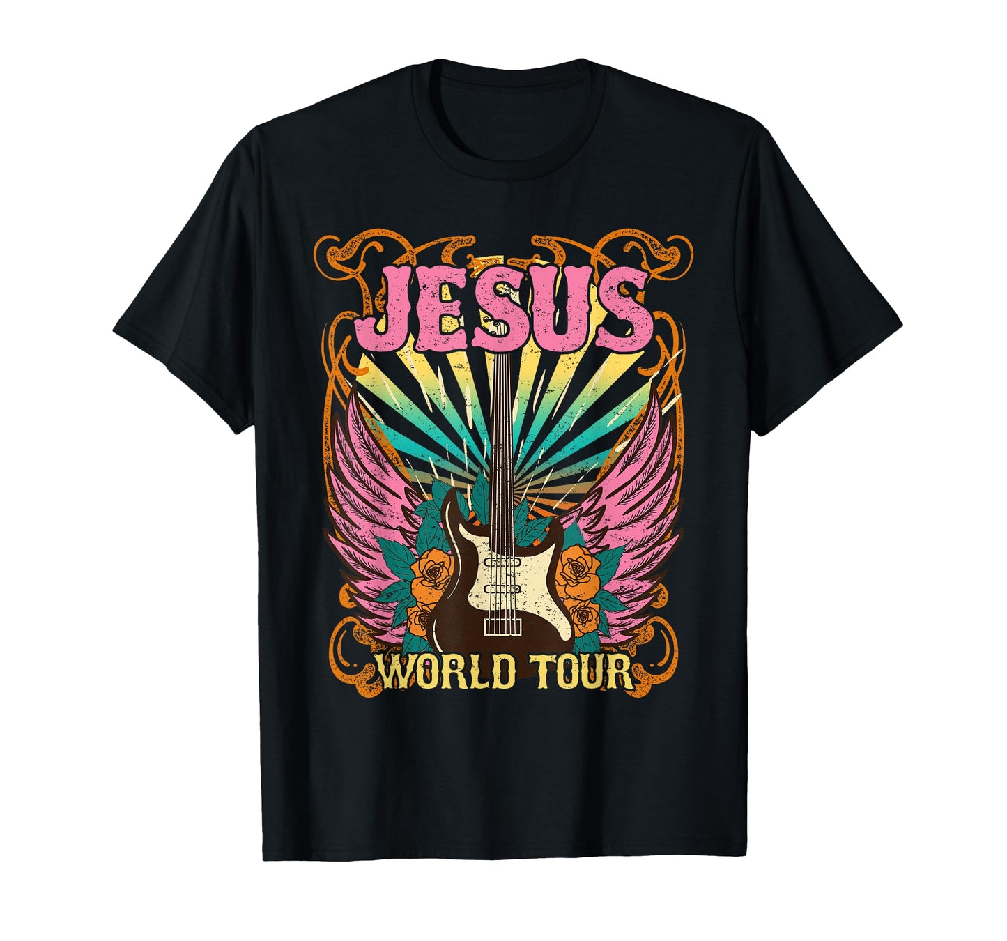 Jesus World Tour Retro 70s 80s Rock Concert Guitar Christian T-Shirt