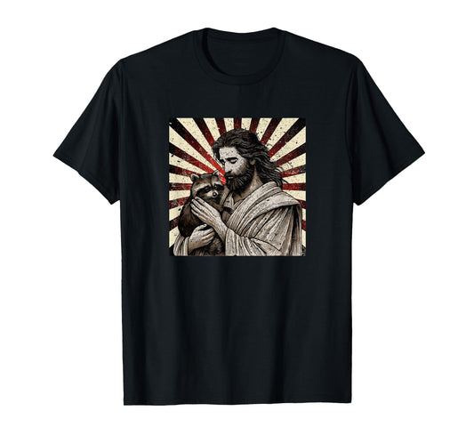 Racoon Lover Trash Panda Christian Jesus Holding A Raccoon T-Shirt