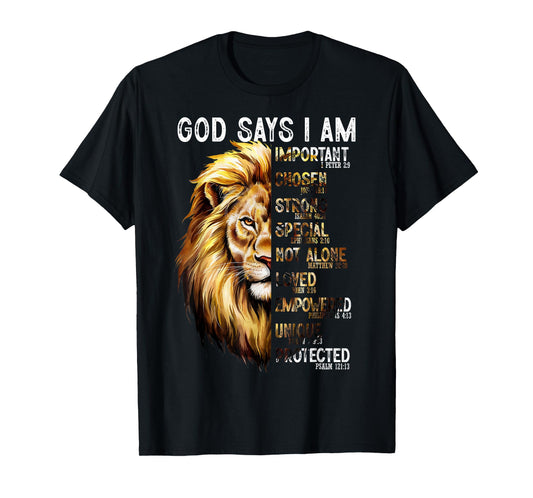 God Says I Am Christian Lion Men Religious Bible Verse T-Shirt