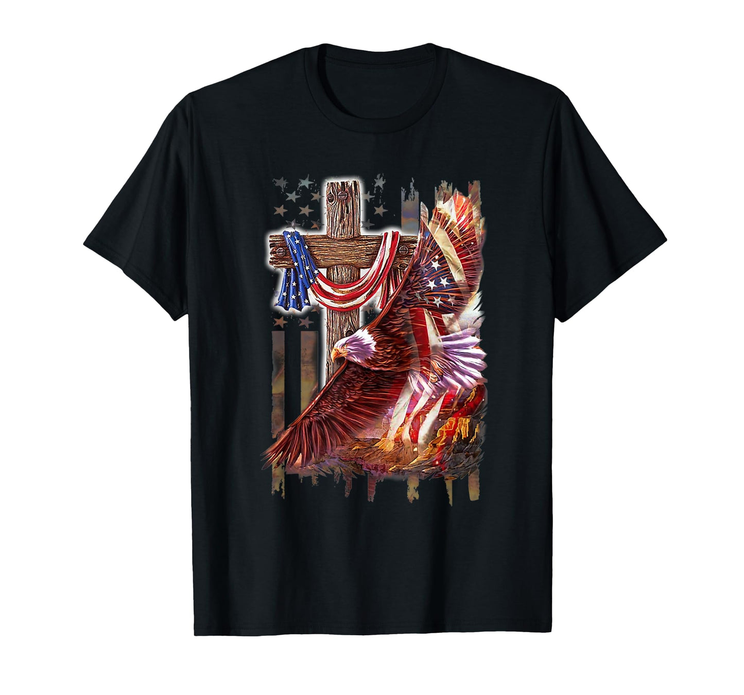 Cross Christian Jesus Eagle Flag American T-Shirt