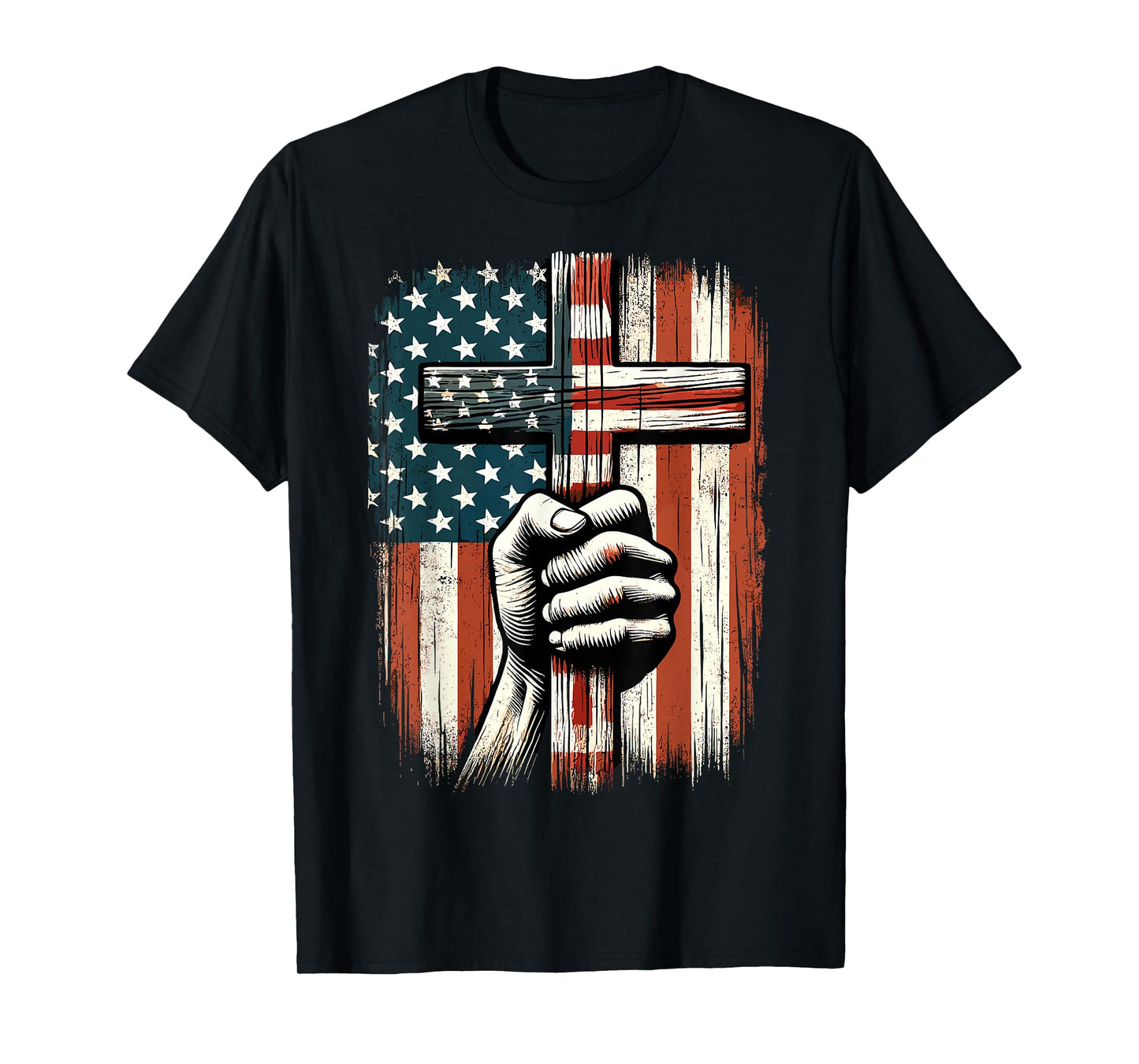 American USA Flag Christian Cross Jesus 4th Of July T-Shirt