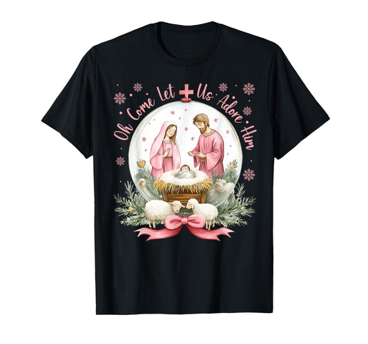 Retro Christmas Oh Come Let Us Adore Him Coquette Jesus T-Shirt