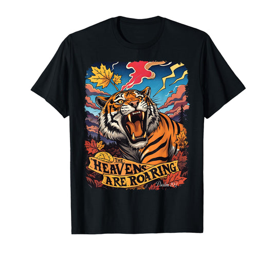 Retro The Heavens are Roaring Tiger Psalm 19:1 Christian T-Shirt