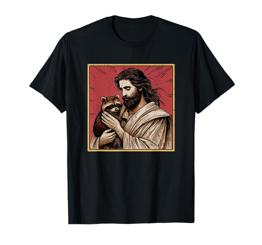 Racoon Lover Trash Panda Christian Jesus Holding A Raccoon T-Shirt