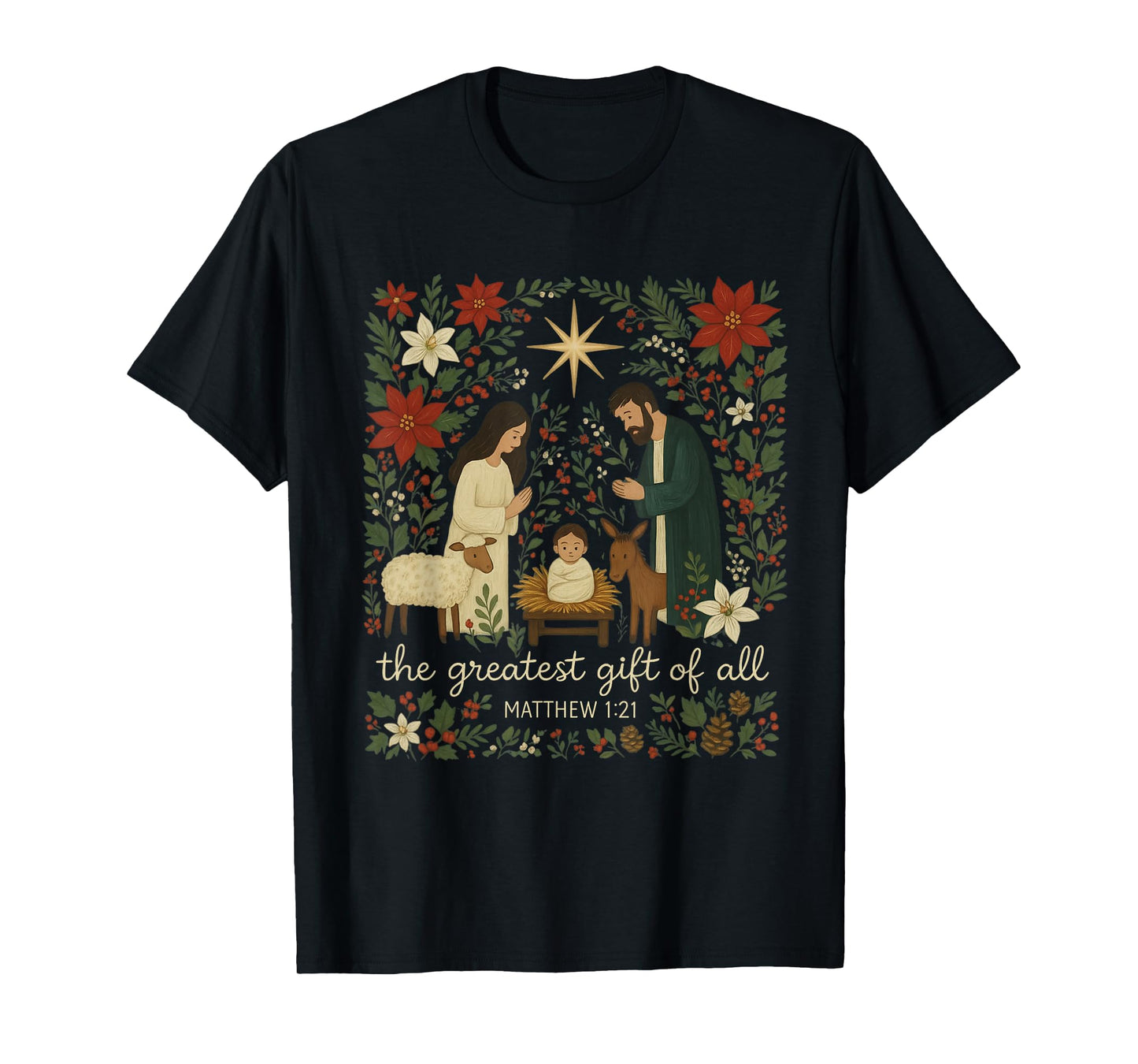 Floral Greatest of All Christian Christmas Nativity Scene T-Shirt
