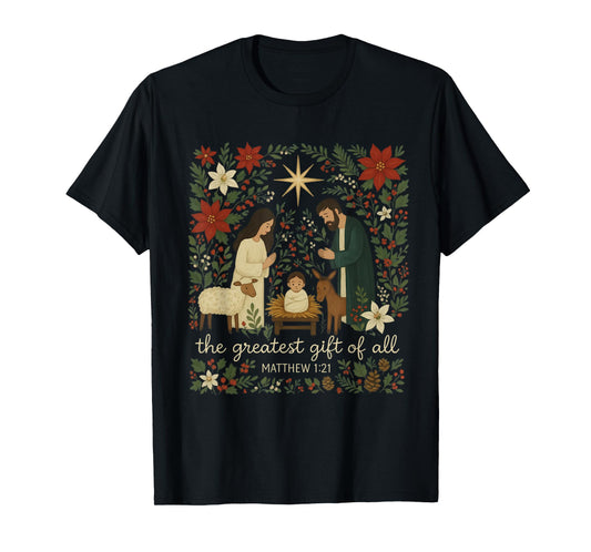 Floral Greatest of All Christian Christmas Nativity Scene T-Shirt