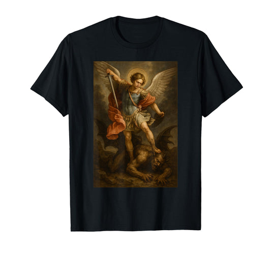 Archangel Michael Defeats Satan - St Michael Prayer T-Shirt