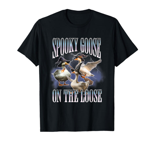 Spooky Goose On The Loose Silly Goose Meme Retro Halloween T-Shirt