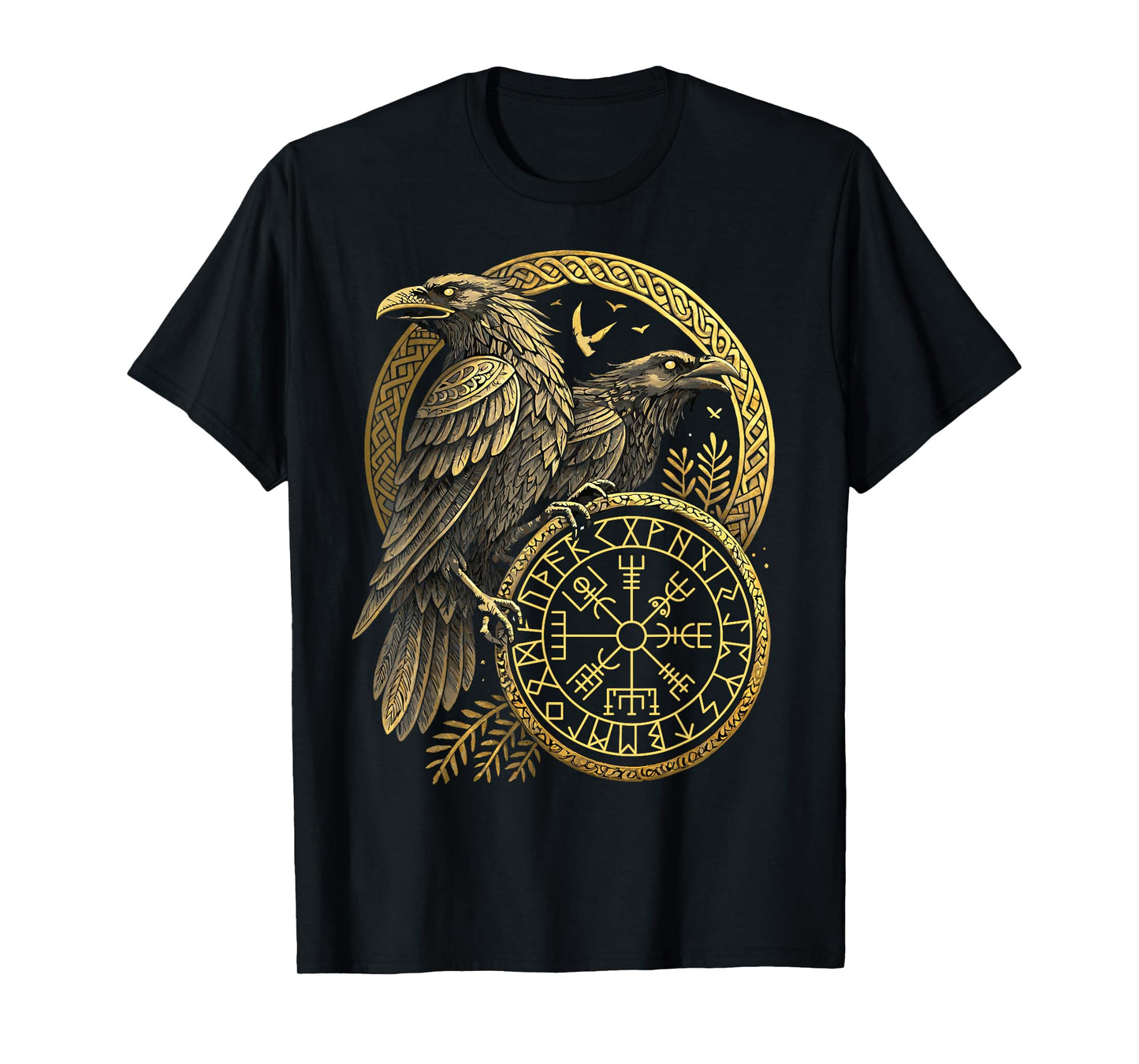 Norse Rune Huginn and Muninn Celtic Viking Compass Vegvisir T-Shirt