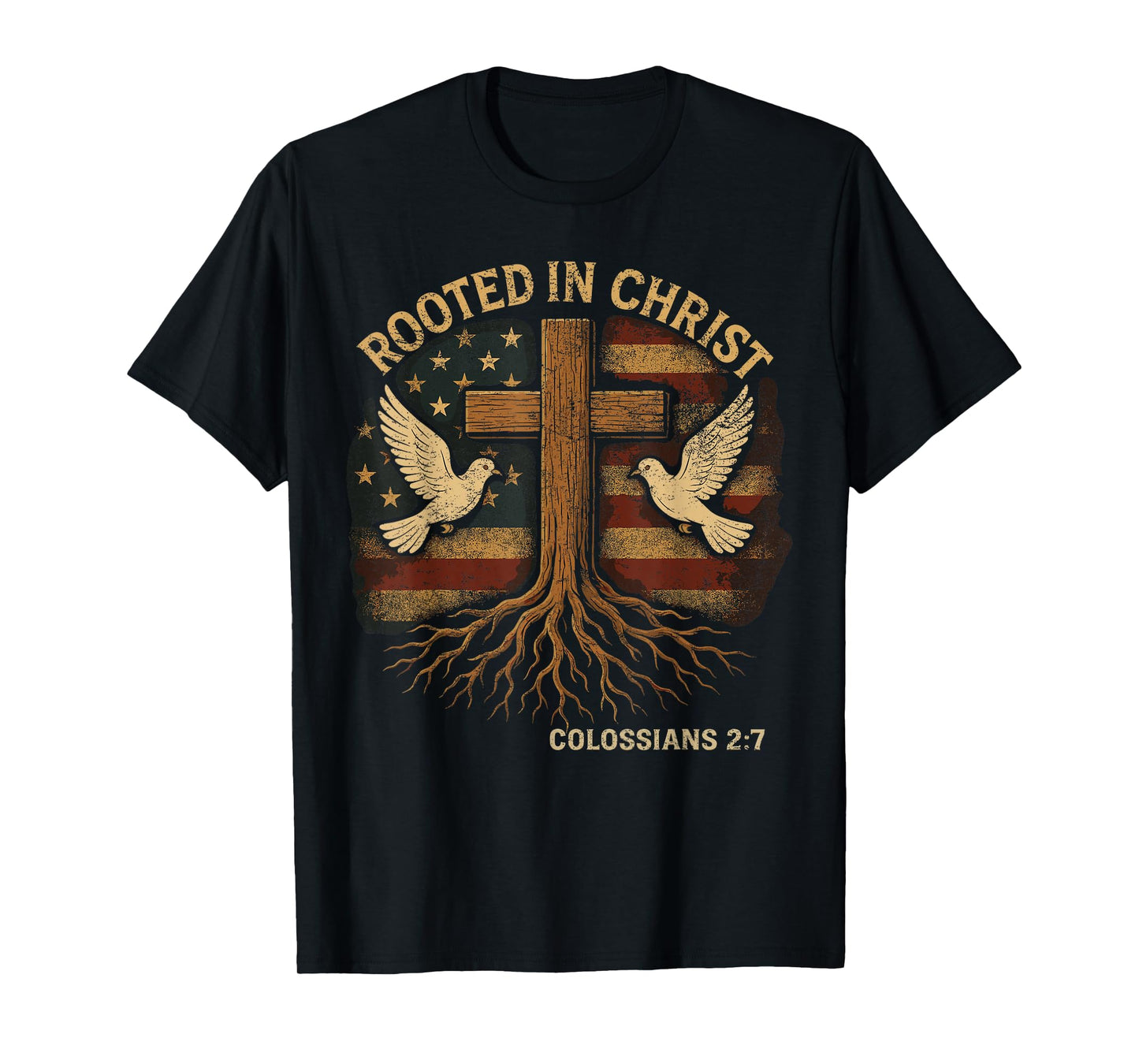 Rooted in Christ Retro Stylish Christian Cross Bible Verse T-Shirt