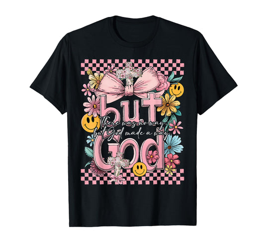 But God Pink Christian Floral Bow Teen Girls Scripture Retro T-Shirt