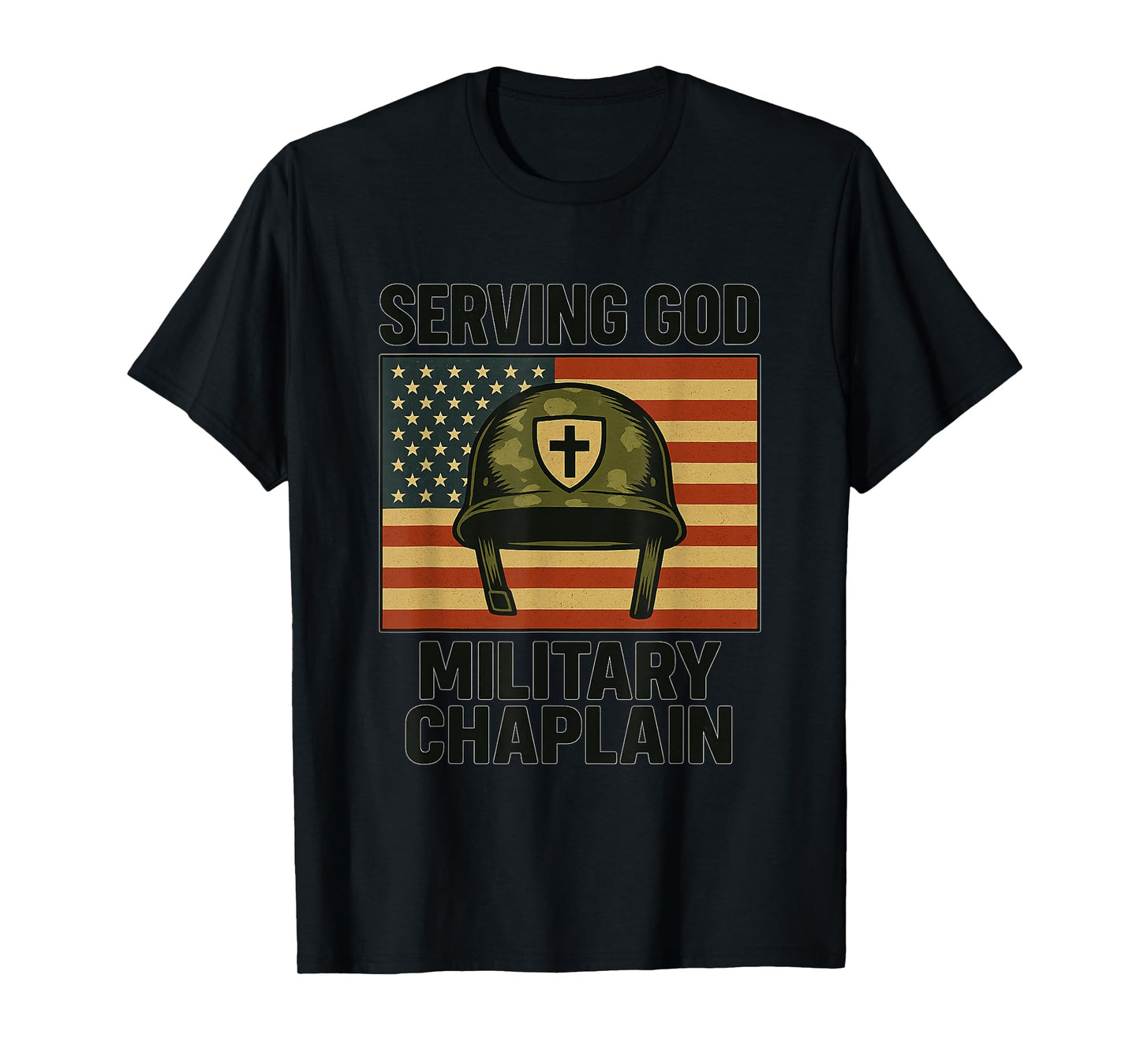 Serving God Military Chaplain US Flag Chaplain T-Shirt