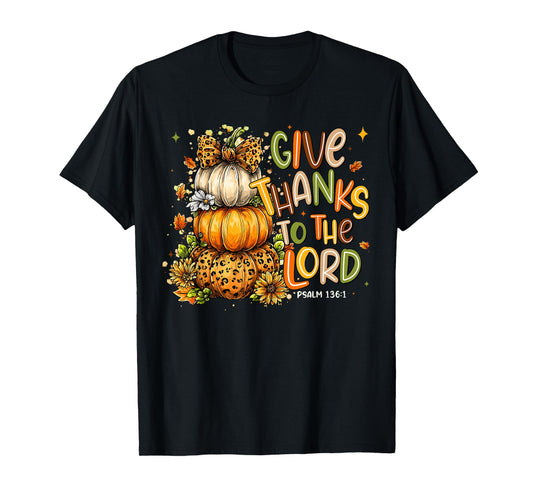 Give Thanks to The Lord Fall Christian Cross Coquette Bow T-Shirt