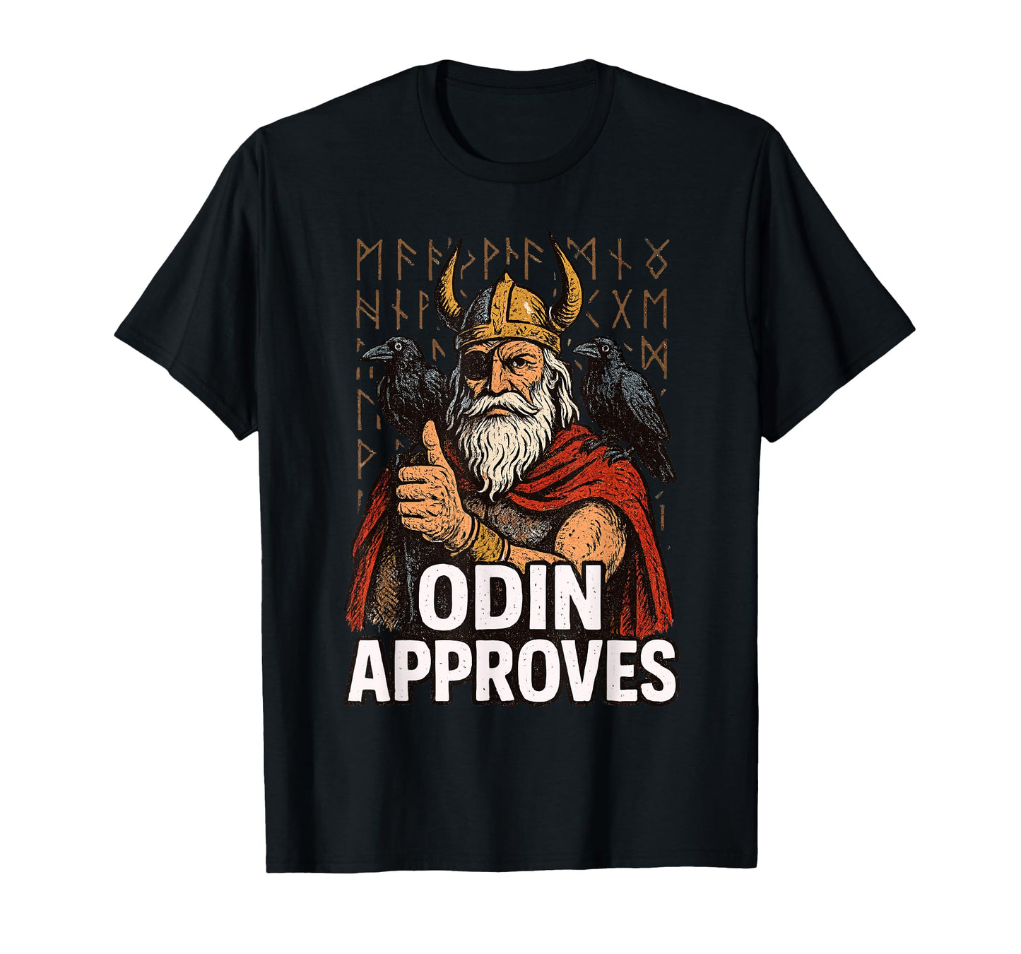 Odin Approves Norse Viking Mythology Runes Raven Warrior T-Shirt