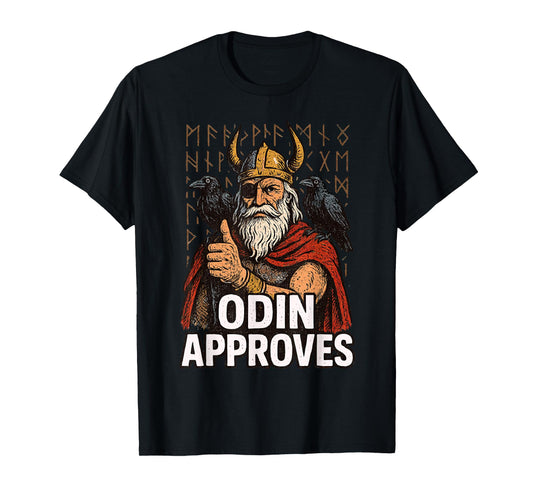 Odin Approves Norse Viking Mythology Runes Raven Warrior T-Shirt