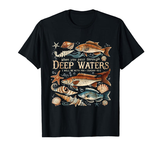 Deep Waters Isaiah 43:2 Bible Ocean Fish Scene T-Shirt