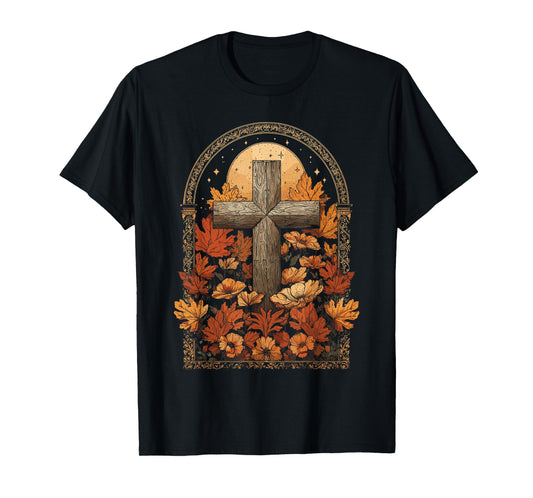 Christian Cross Fall Autumn Leaves T-Shirt