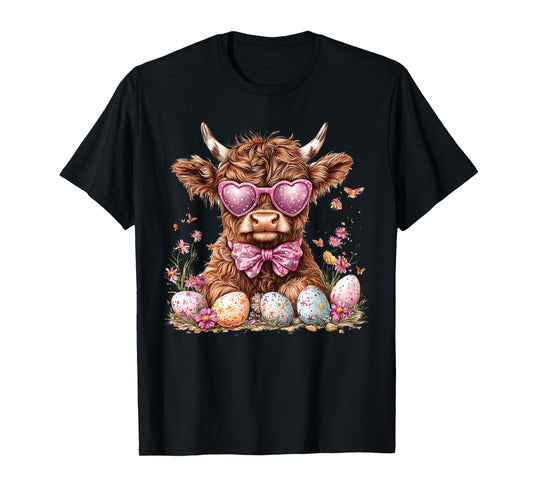 Funny Scottish Highland Cow Easter Eggs Farmers Easter Day T-Shirt