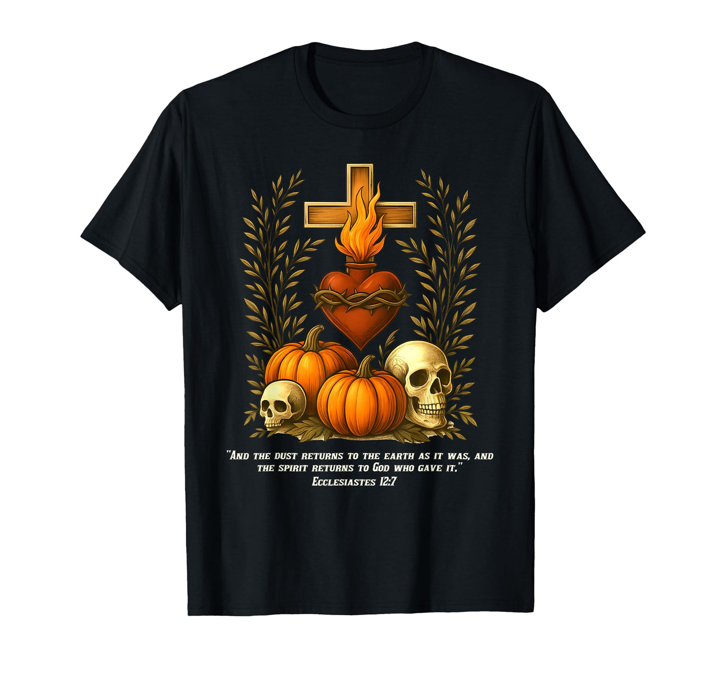 Sacred Heart Halloween Jesus Skulls Pumpkins Christian Cross T-Shirt