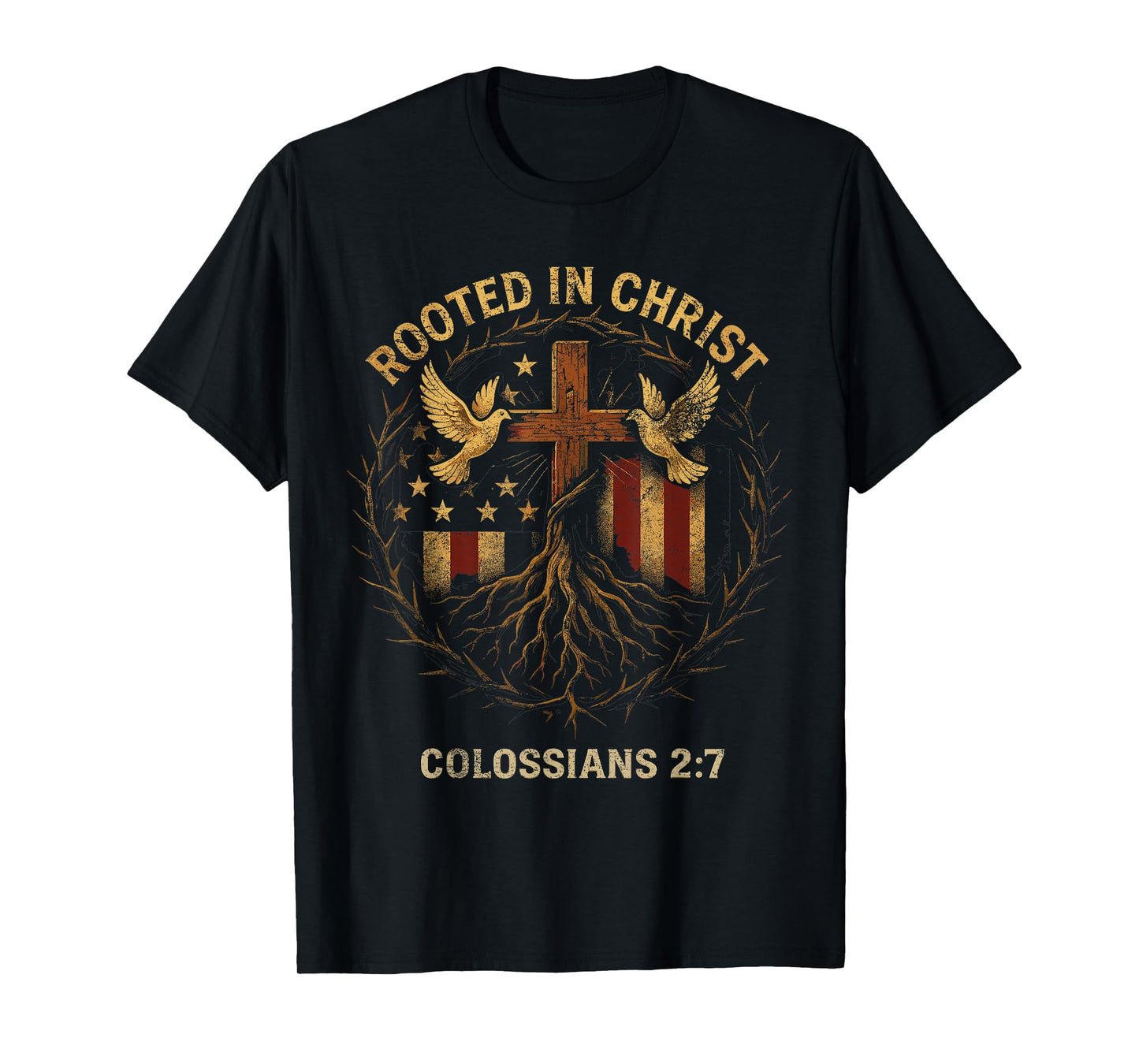 Retro Rooted in Christ Christian Cross Spiritual Verse T-Shirt